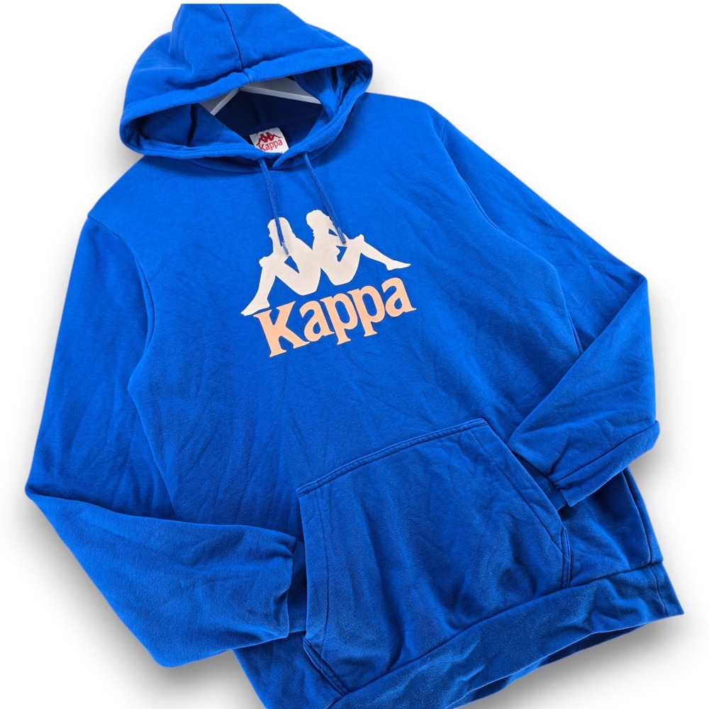 Kappa Hoodie Mens Medium Blue Cotton Omini Logo Graphic Pullover Sweatshirt